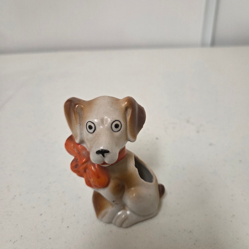 Vintage Made in Japan Ceramic Dog Figurine Toothpick Holder Mid Century Kitsch